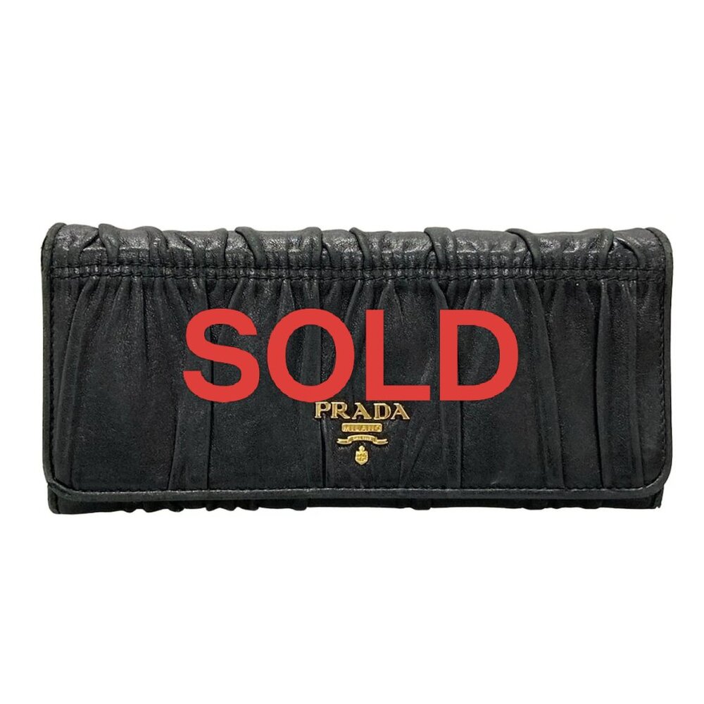 PRADA Gathered Wallet Black Leather - Long Wallet 138-080525